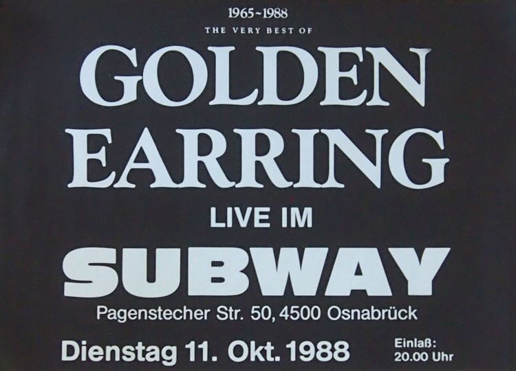 Golden Earring show poster October 11 1988 Osnabrück (Germany) - Subway Discotheek (Collection Edwin Knip)